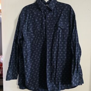 Ely Cattleman Blue Pearl Snap WESTERN Shirt